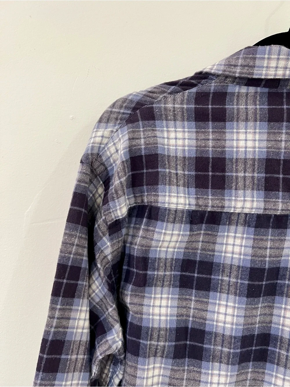 MNML flannel shirt — blue/black/white plaid, size L, 100% cotton Chrome Buttons